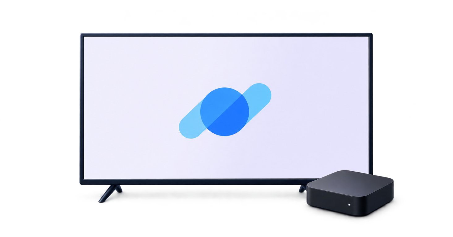 Televisão exibindo a marca Slot ao lado de uma TV Box